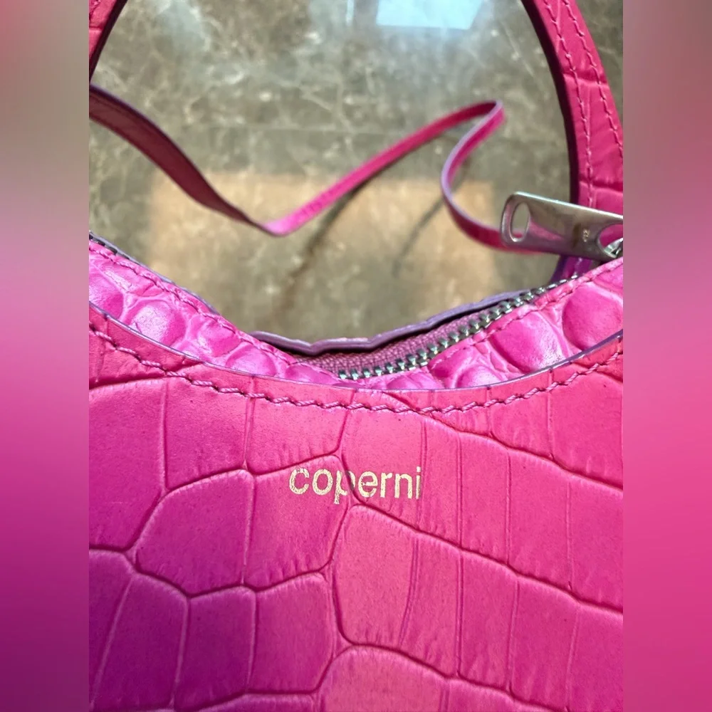 Coperni Fuchsia Croc-Embossed Mini Crossbody Bag